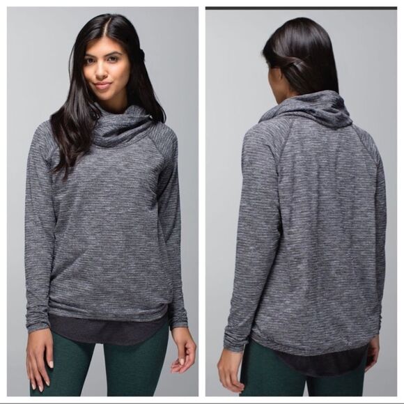 Lululemon Healthy Heart Pullover Women's Coco Pique Black Gray Cowl Neck. Size 6 - Picture 1 of 5